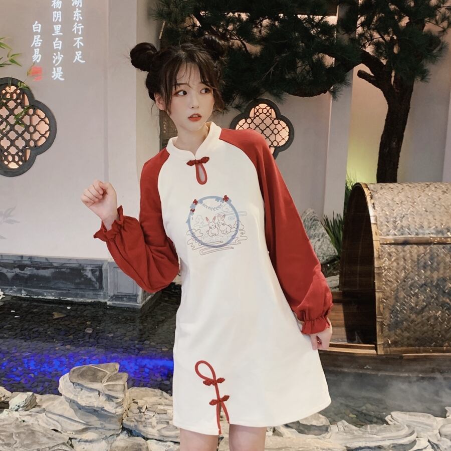 レトロなチャイナスタイルの小さな新鮮で改良されたチャイナドレス2020年秋冬新しい女性のスカート薄いドレス新年のドレス 萌量不足5153200779