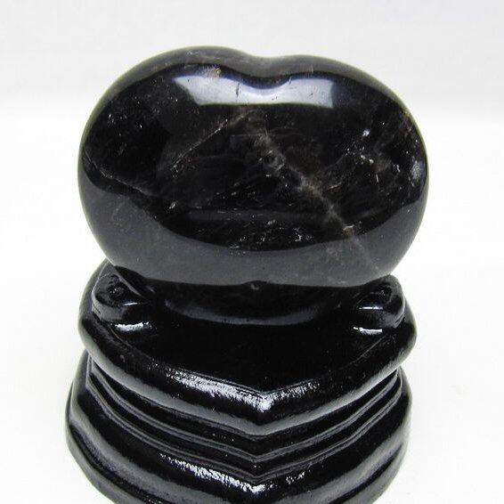 モリオン 置物 黒水晶 ハート 台座付属 一点物 155-1009