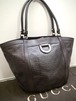 美品28万◆GUCCI グッチ シマ アビー A4対応 ビジネス可 GGエンボス 型押 レザー トート ハンド バッグ 濃茶◆ 通勤通学にも大活躍のA4対応