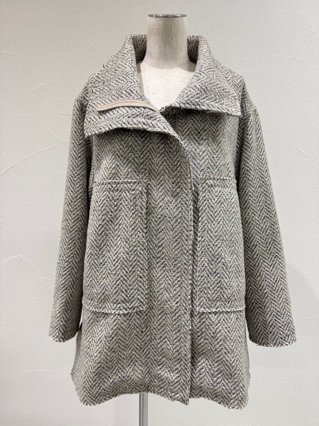 ヘリンボーンツイードハーフコート 504388 CYAN tokyo シアン