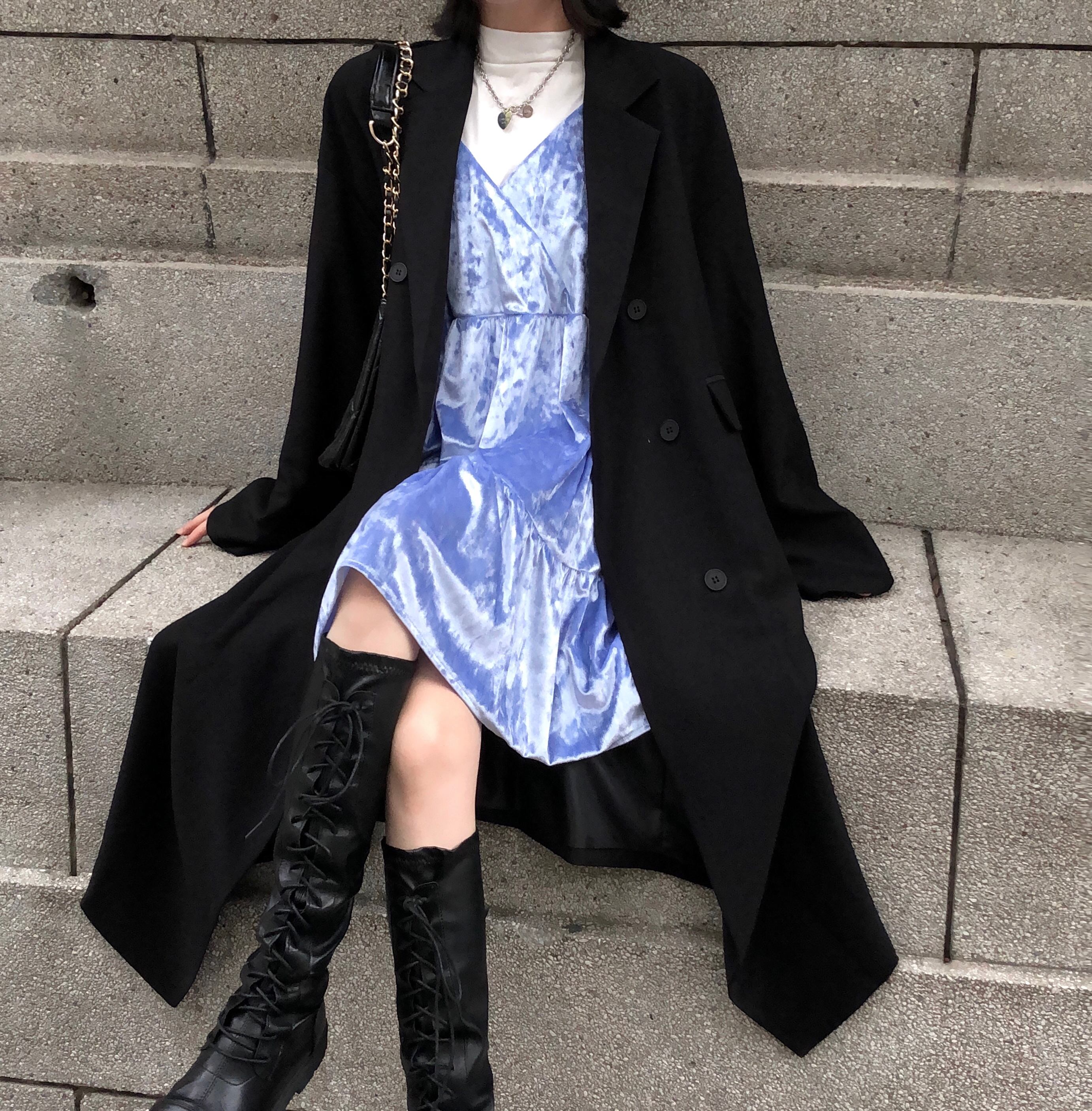 ロングブラックコート オータム薄手ジャケット スタイル 秋物 ドラファッションホール16012788796