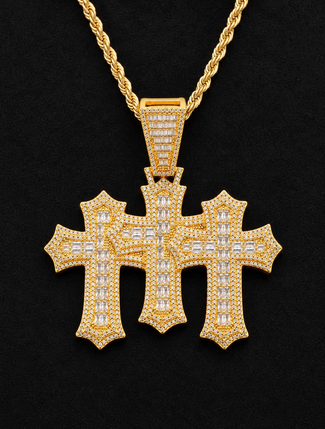 Triple Cross Pendant Necklace -Gold/Silver-