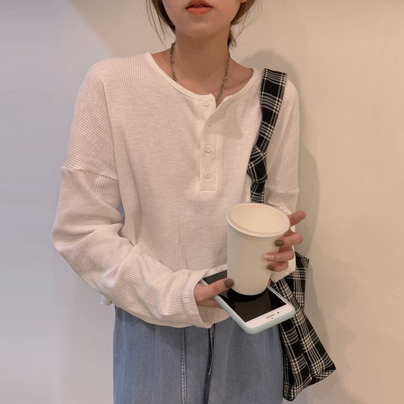 ルーズオータムTシャツ スタイルウィンターホワイトクロップドトップス レディース ロング 秋物 冬物 試着室21370793741