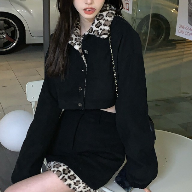 【韓国通販 dgo】アニマルカラー ショートジャケット＋ミニスカート セットアップ（W1468）気分はジャケット！