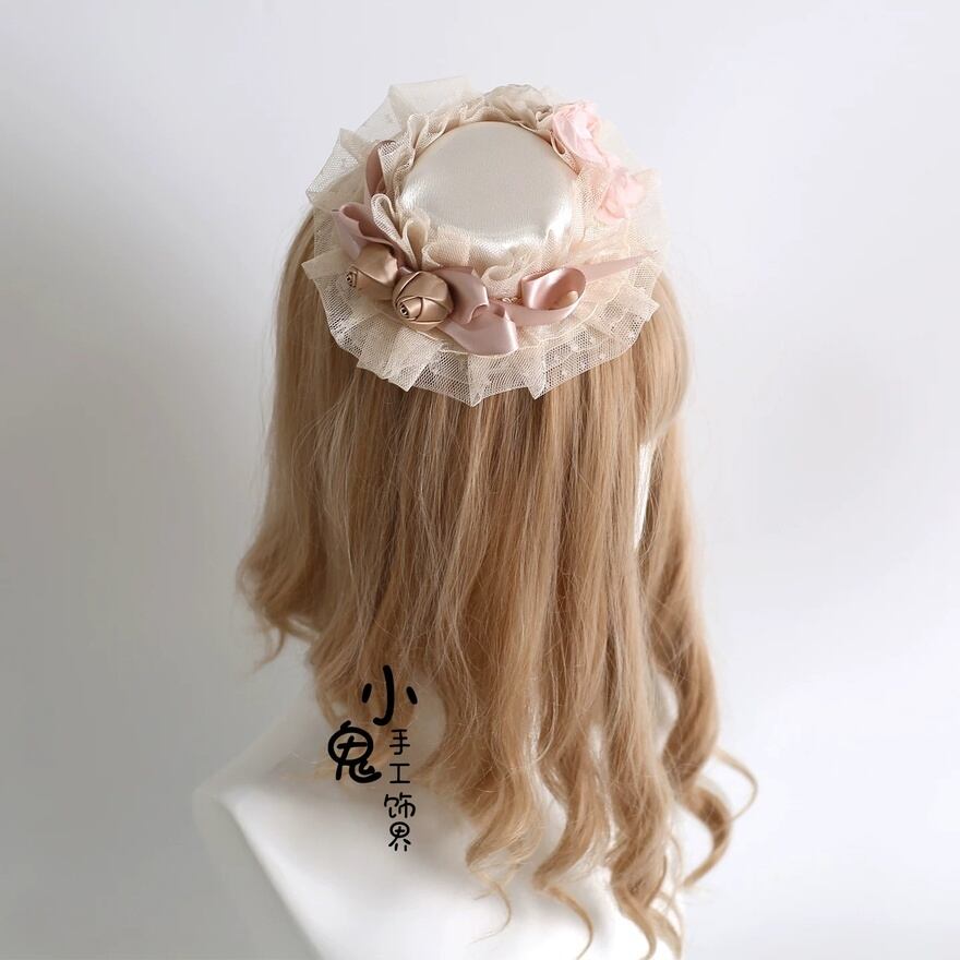 ロリータファッション 甘ロリ シャンパンローズ小礼帽 お茶会ヘア飾り