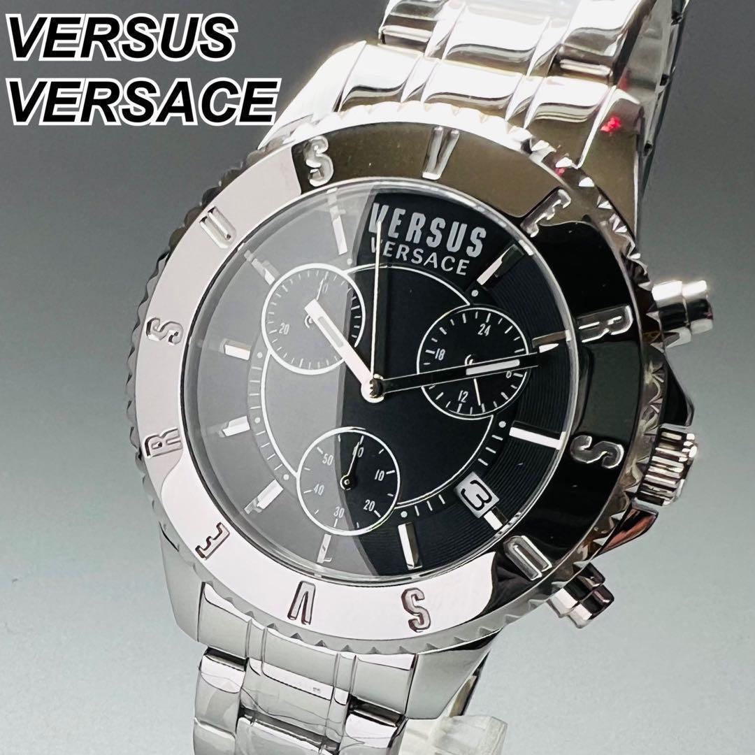 ヴェルサス ヴェルサーチ 腕時計 ベルサス ベルサーチ 新品 シルバー メンズ クォーツ ケース直径45mm 電池式 クロノグラフ ブラック おしゃれ