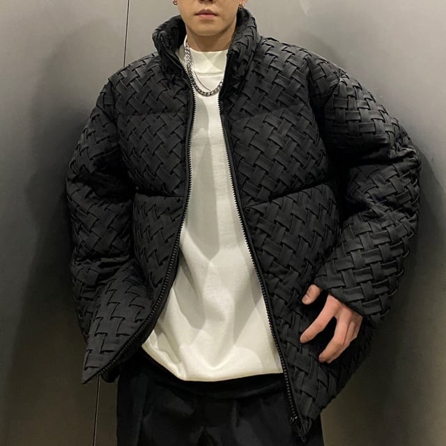 【予約販売】 ダウンジャケット メンズ 編み込み アウター ハイネック ショート丈 ブラック 黒 シンプル 防寒 メンズ 防寒 お洒落 こなれ感 ベーシック 秋冬 大きいサイズ M/L/XL