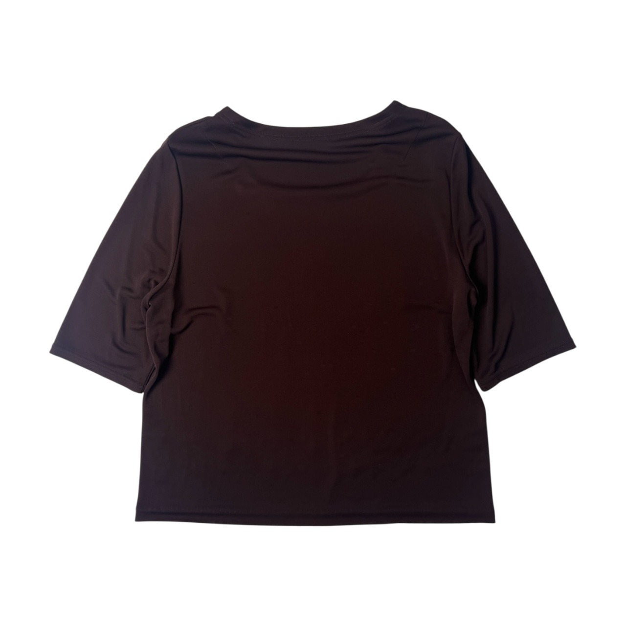 Leilian レリアン 刺繍デザイン レーヨン 五分袖 カットソー ブラウス 13＋/ブラウン