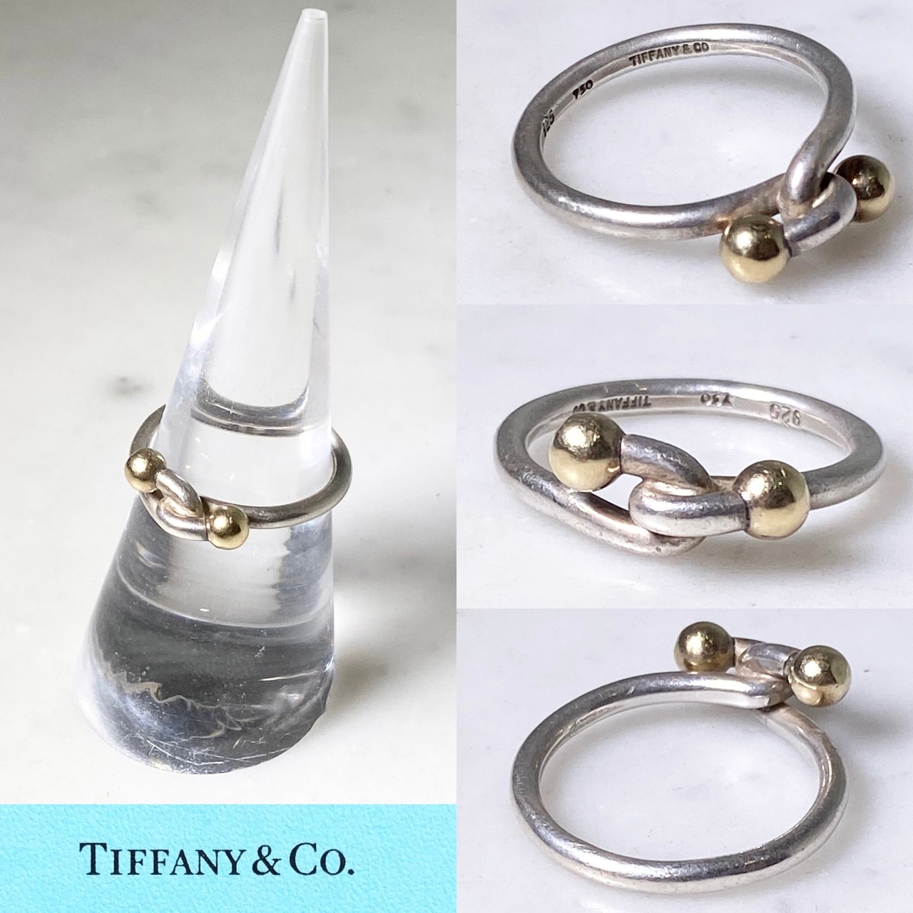 vintage TIFFANY silver × k18 hook design ring “hook&eye” (size 12.5)