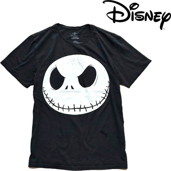 1点物◇ディズニー黒ナイトメアービフォアクリスマスプリントTシャツ