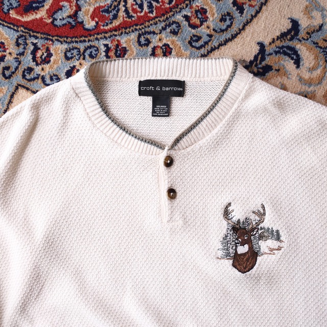 deer patchwork waffle fabric over size pullover