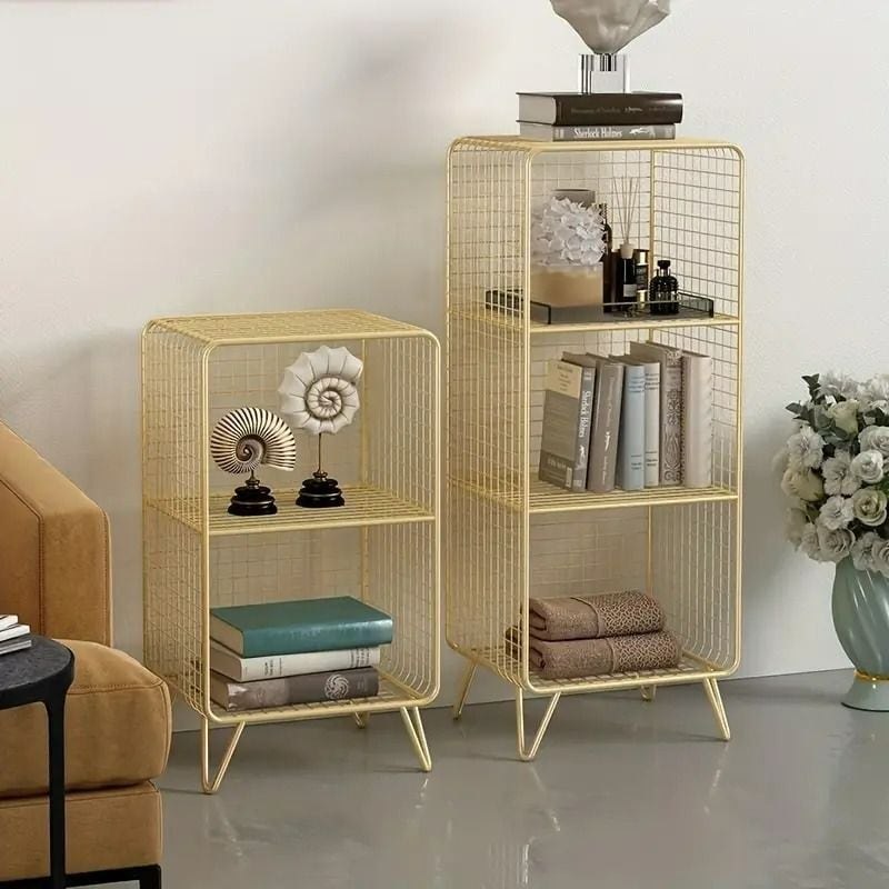 収納棚 マルチティア収納棚 北欧風 2段 3段 ブラック ゴールド 高耐久性 メタルフレーム お洒落 SNS映え 本棚 シンプル かわいい 4-7