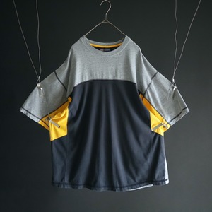 over silhouette tri-color switching design cut & sewn