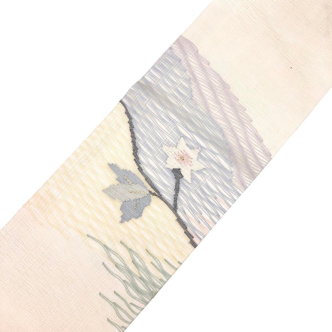 夏帯 名古屋帯 すくい織 上品な花柄模様 乳白色 O-2878 | リユース着物わびさび