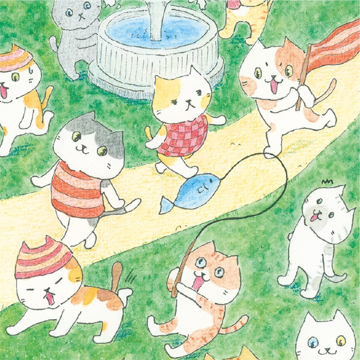 絵画 。手描き【部屋で楽しく遊んでいるかわいい猫たち】 絵画 。手描き【部屋で楽しく遊んでいるかわいい猫たち】