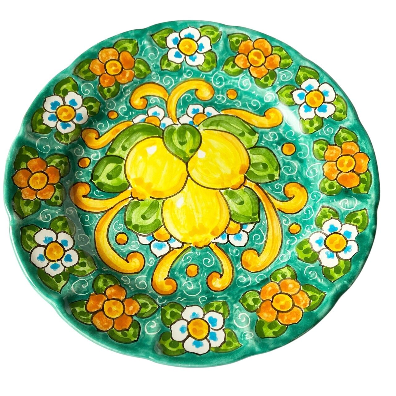 絵皿 26cm GEO056 マヨリカ焼き イタリア陶器 レモン柄 ディナー皿