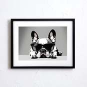 考え中｜モノクロのフレンチブルドッグアートポスター｜シックなユーモアと愛らしさが共存するスタイリッシュインテリアA3ポスター