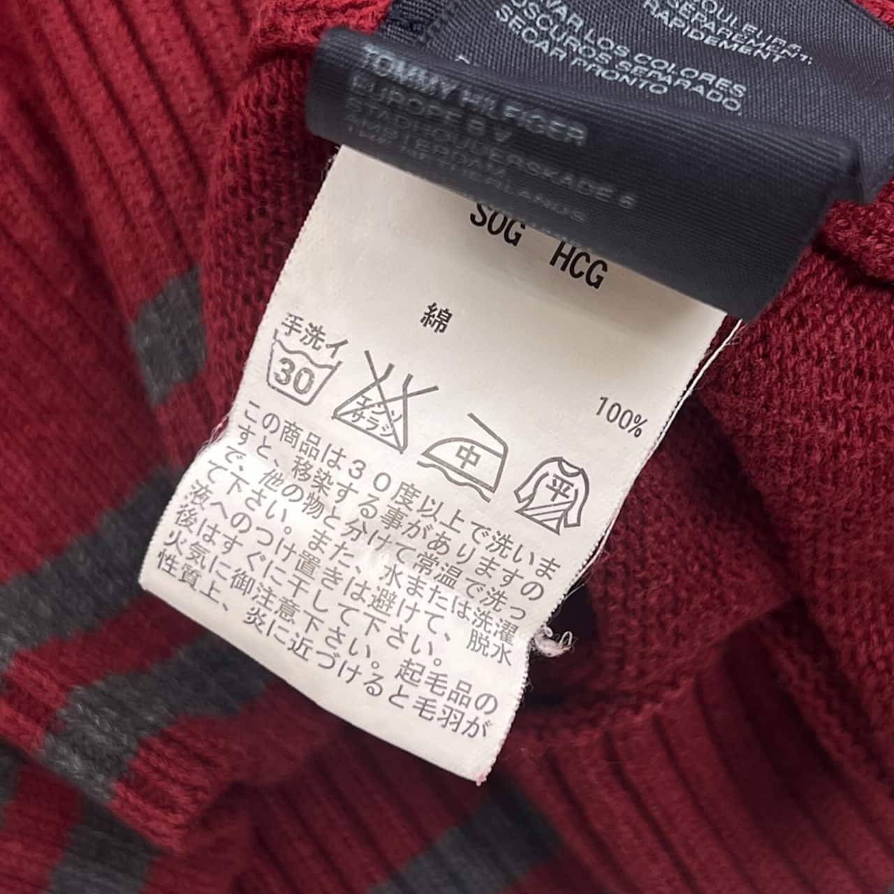 TOMMY HILFIGER トミーヒルフィガー デザイン ハーフジップ プルオーバー  ニット セーター M/ワインレッド系 メンズ