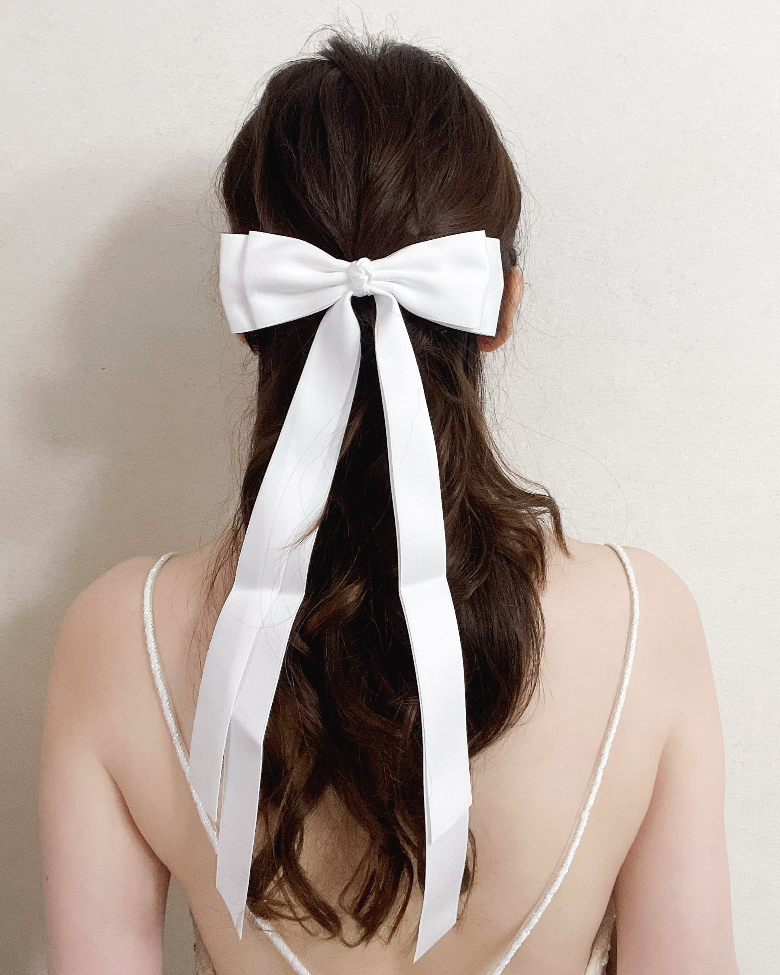 リボンヘアアクセサリーウェディングホワイト【AH2505-05W