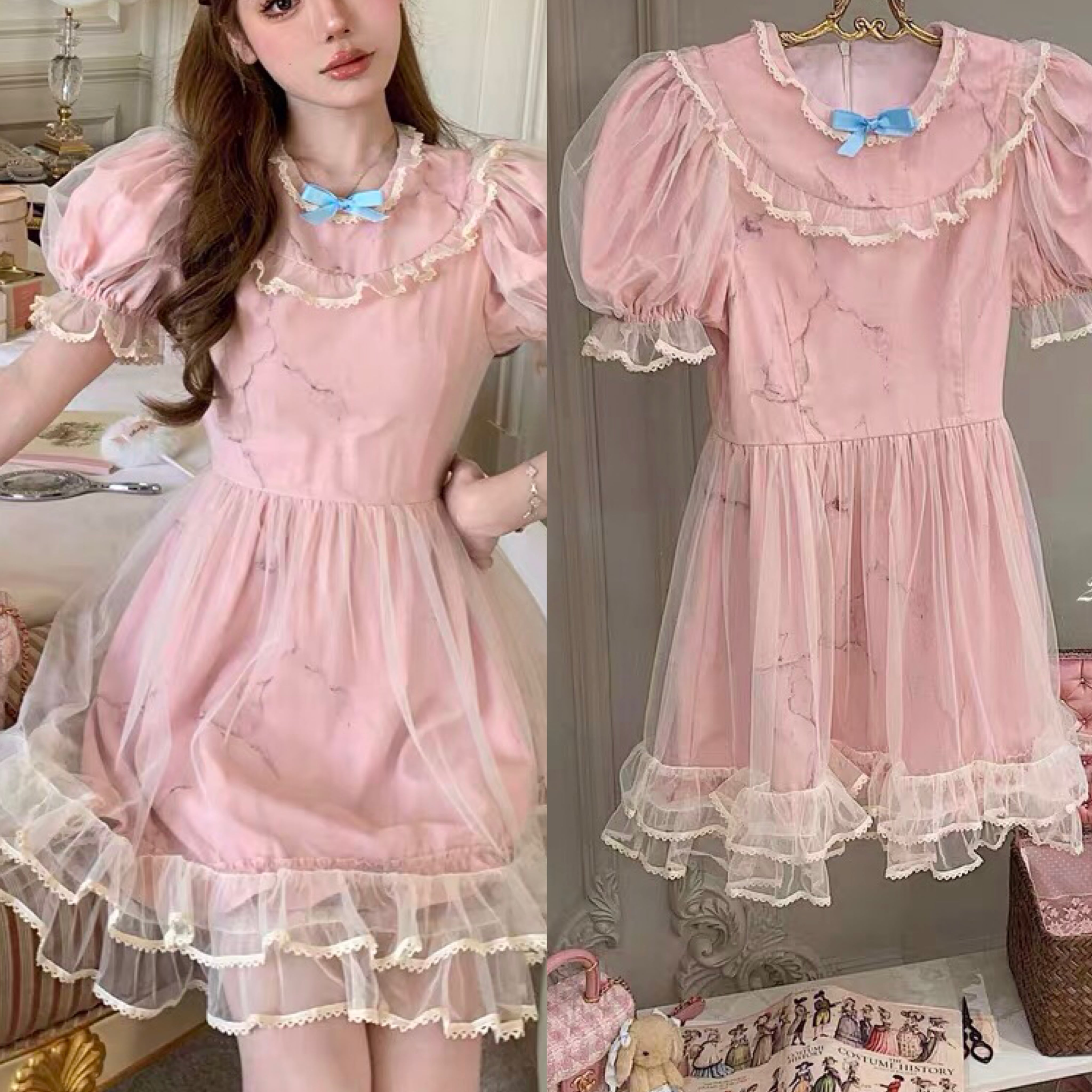 ワンピース 水色 ピンク ワンピース ガーリー 可愛い かわいい ワンピース 水色 ピンク ワンピース ガーリー 可愛い かわいい