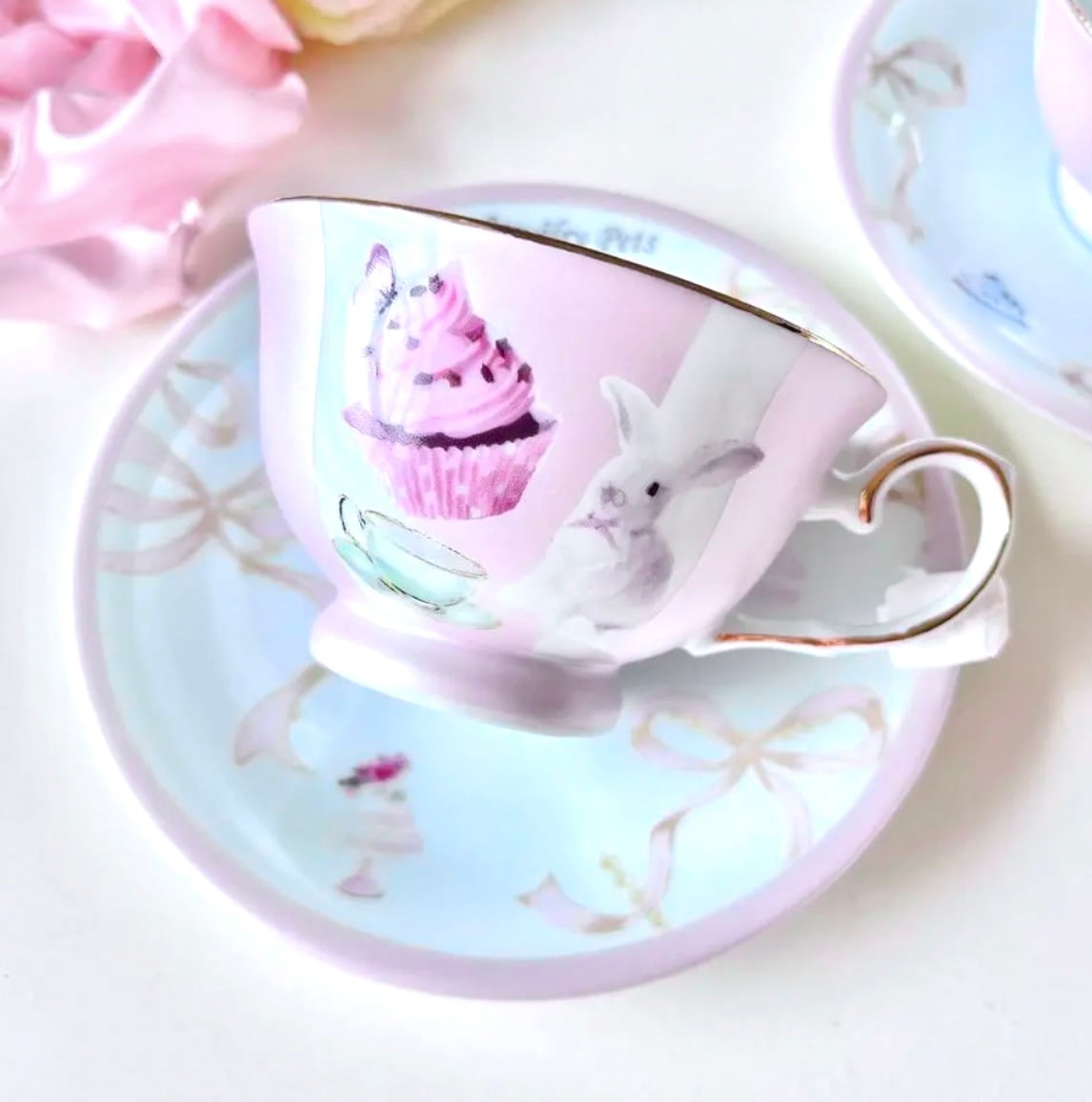 2種】花うさぎさんのかわいいティーカップアンドソーサー コーヒー