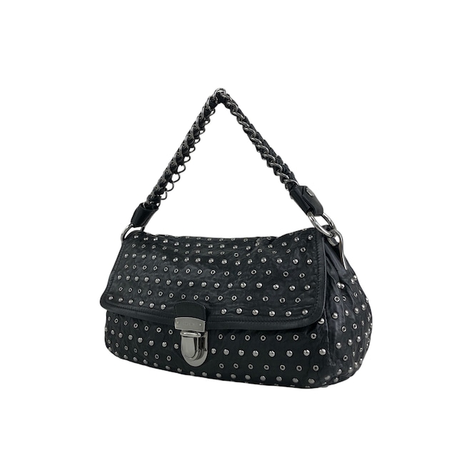 PRADA プラダ ショルダーバッグ ブラック プッシュロック レザー スタッズ セミショルダー vintage ヴィンテージ オールド mh4vuk