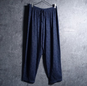 Navy Flower Pattern Design Wide Tapered Easy Pants