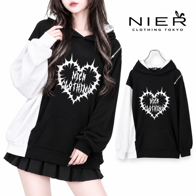 DOUBLE HOOD PULLOVER -ONE SIDE ZIP-