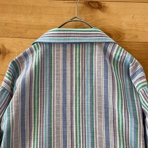 【DAMART】90s オープンカラーシャツ マルチストライプ マルチカラー 半袖シャツ 開襟 リネン US古着