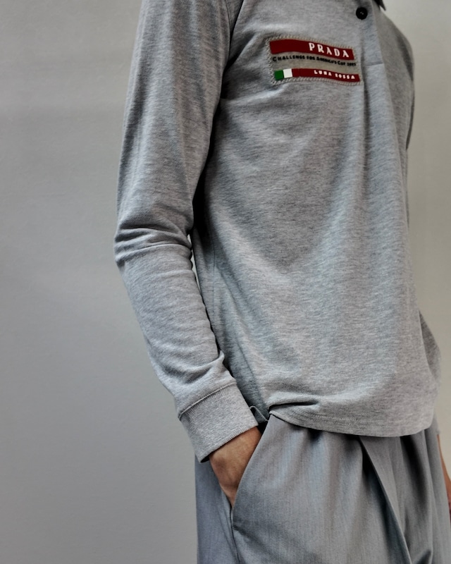 【2003 PRADA】rubber plate grey polo shirt