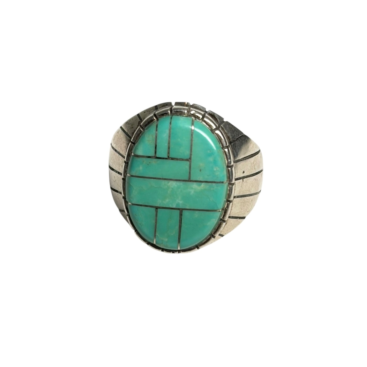 navajo silver turquoise inlay ring