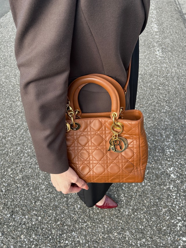 Christian Dior クリスチャン ディオール レディディオール ハンドバッグ ブラウン カナージュ ロゴチャーム レザー 2way vintage ヴィンテージ オールド 5n4tvr