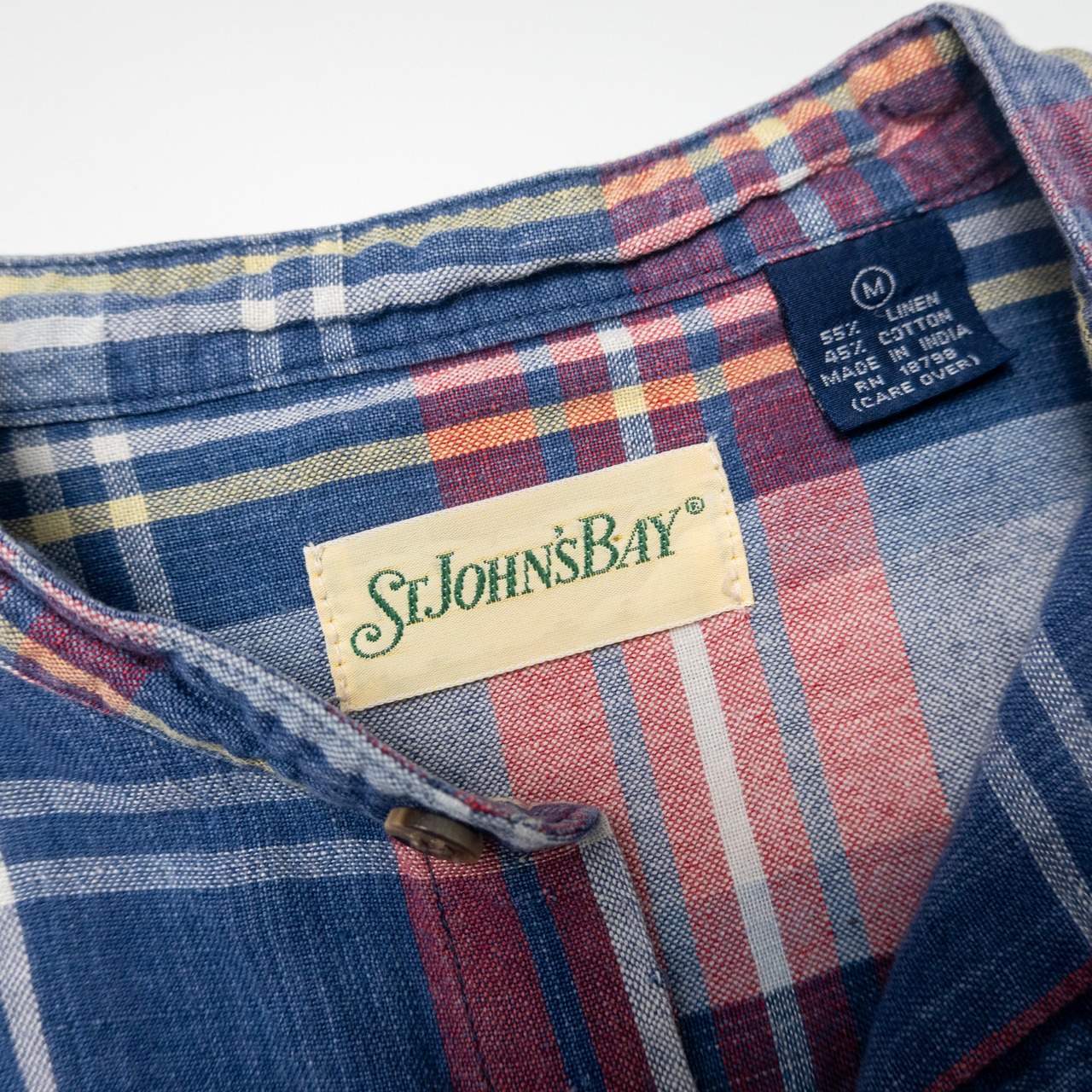 1990’s St. John’s Bay cotton linen band collar shirt