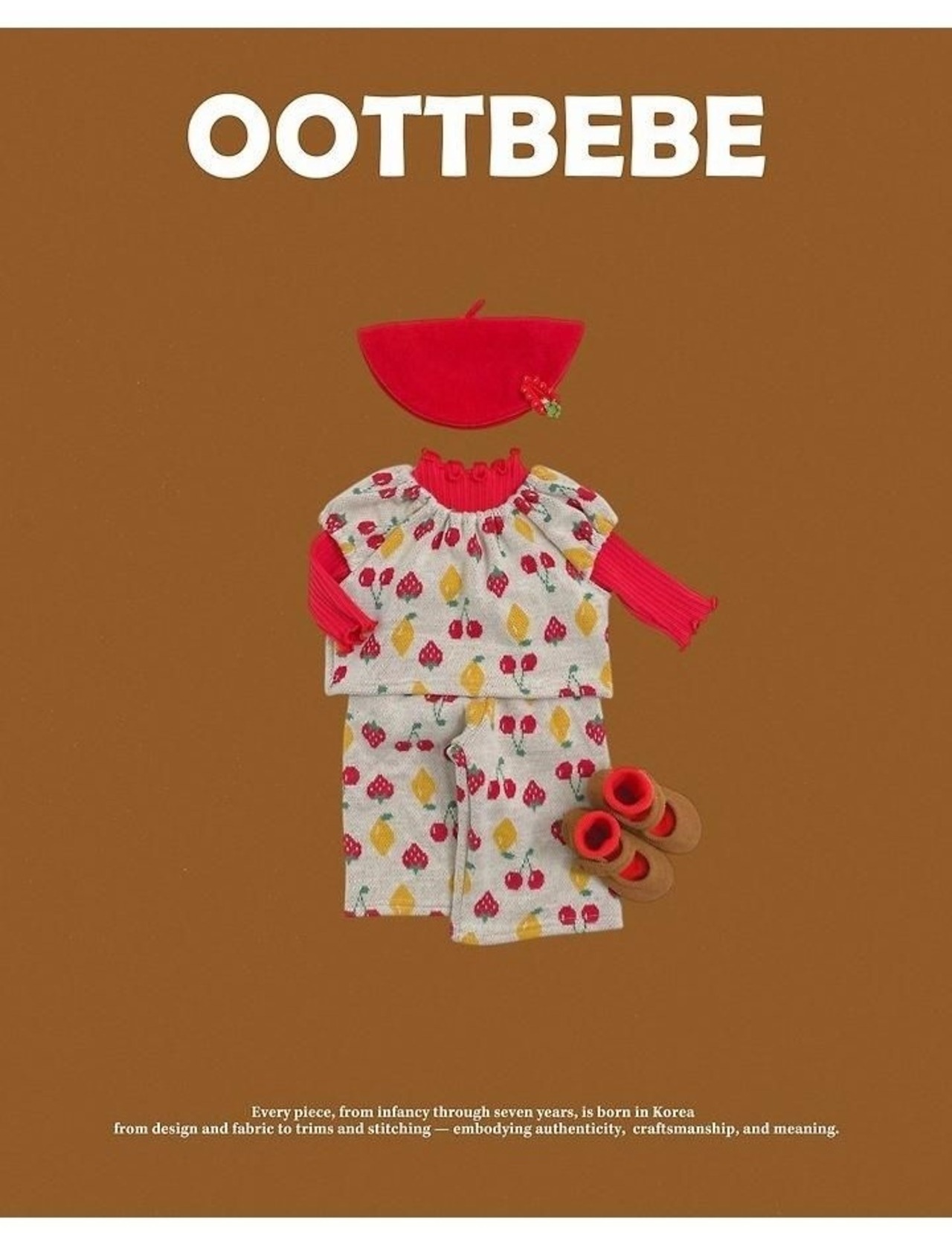 韓国子供服 / 26winter / oottbebe / チェリーパフニットセットアップ / ベビー&キッズ / 冬服 *XS~XL*