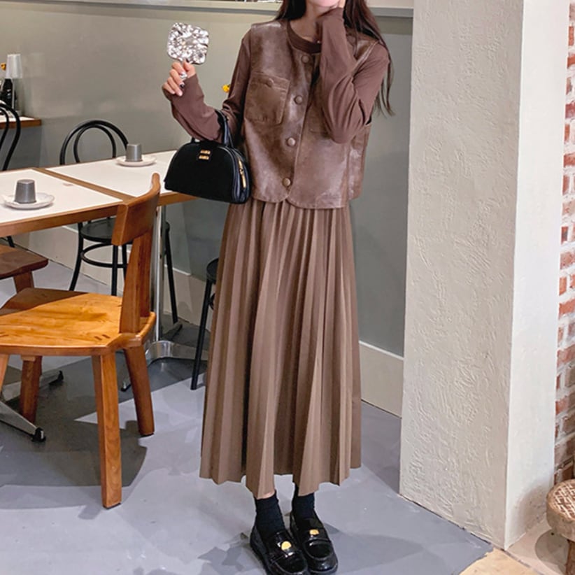 149cm〜 PUレザーベストドレスツーピース