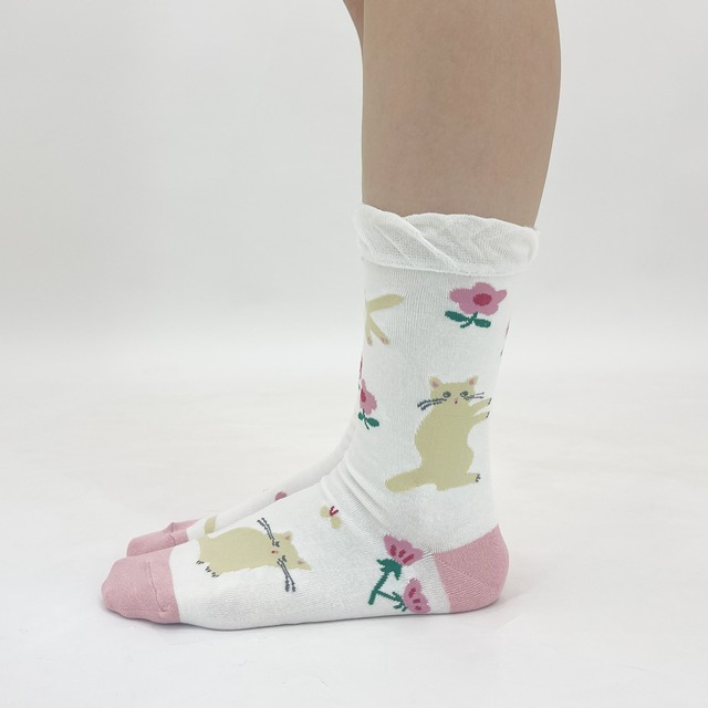 【Aiko Fukawa】布川愛子 SOCKS お花と猫 ソックス