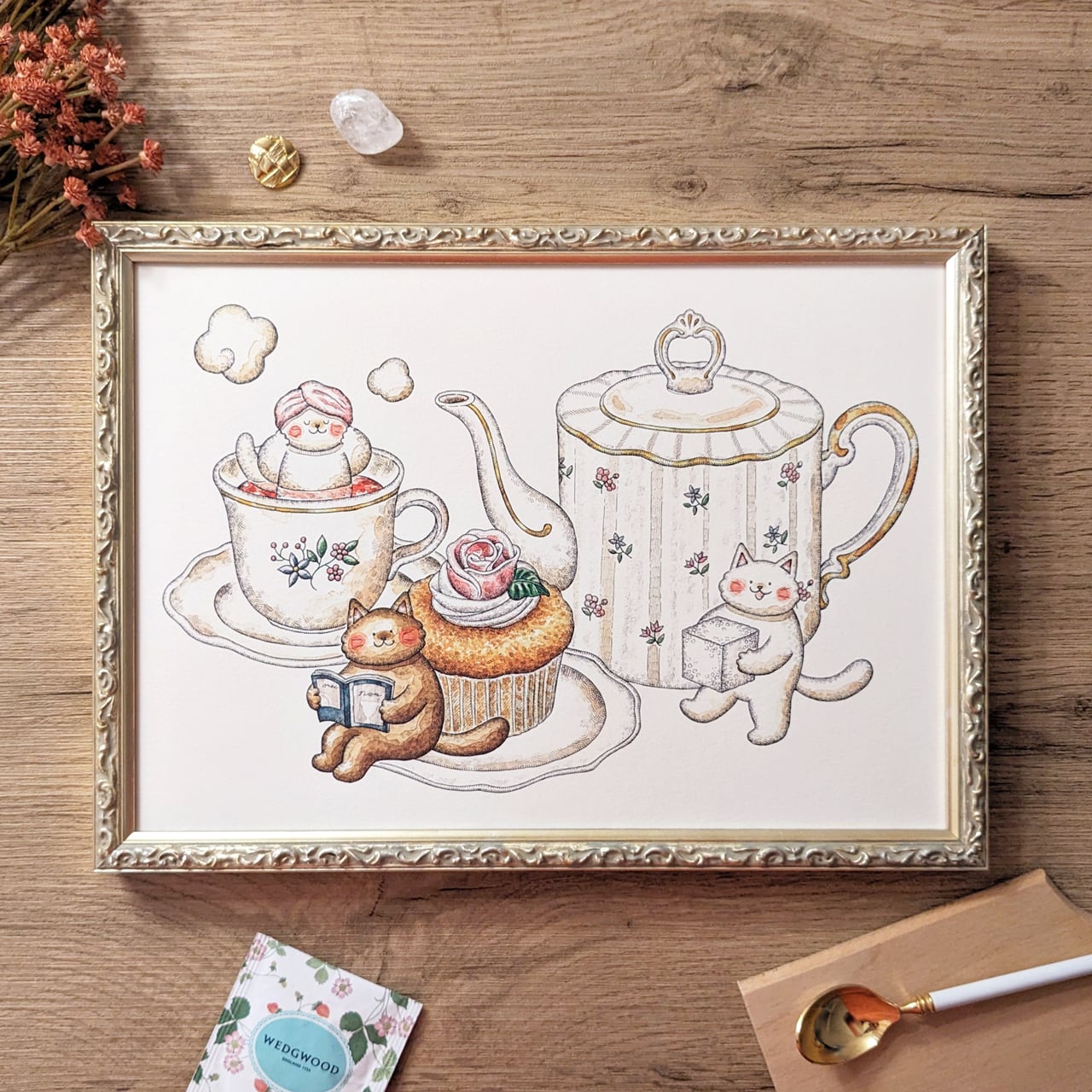 A4 猫とティーパーティー アートプリント/イラスト複製画 | Cashew fafa