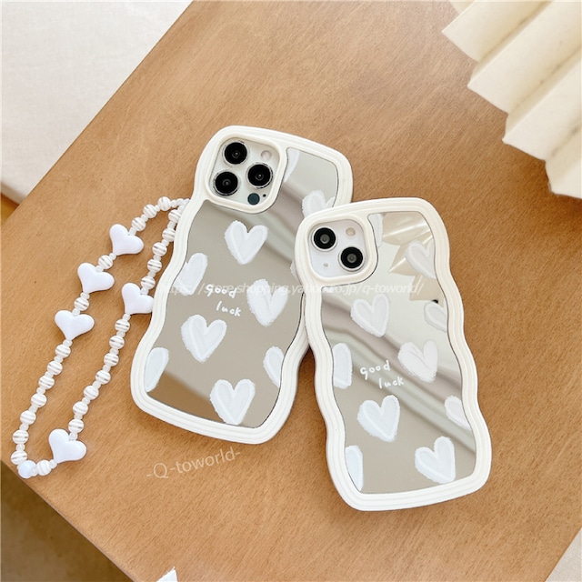 【iPhoneX-15】ハート　お花　鏡　ミラー　アイフォン スマホケース iphoneケース  iPhone スマホ