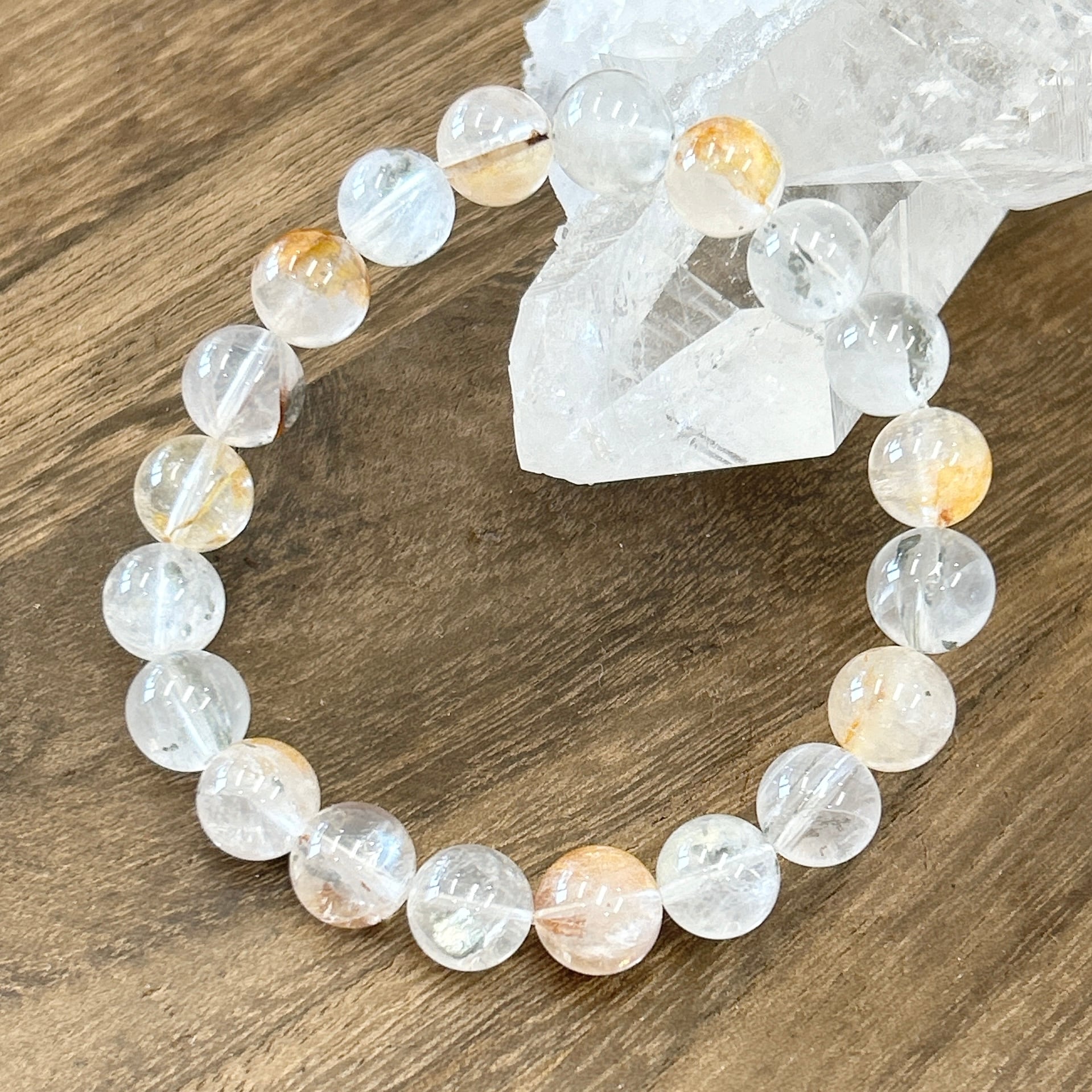 ライモナイトマーカサイトインクォーツ　ブレスレット 宝石入り】マーカサイト&ライモナイトインクォーツ♪9.5ミリ♪天然石