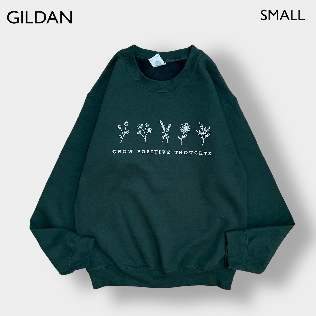 GILDAN スウェットシャツ トレーナー プリント S ディープグリーン クルーネック SWEATSHIRTS US古着