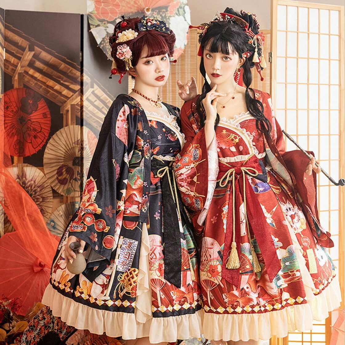ゴスロリ通販 With U ゴスロリ服 和服 和装 着物風 ワンピース 艶やか 