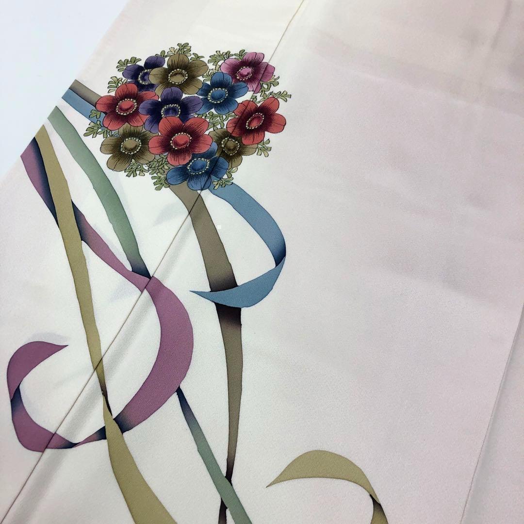 訪問着 絵師米倉斉加年 手描き モダンな花柄 薄桃色 トール 訪問着 絵師米倉斉加年 手描き モダンな花柄 薄桃色 トール