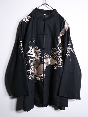 "刺繍×龍" front and back design black china shirt