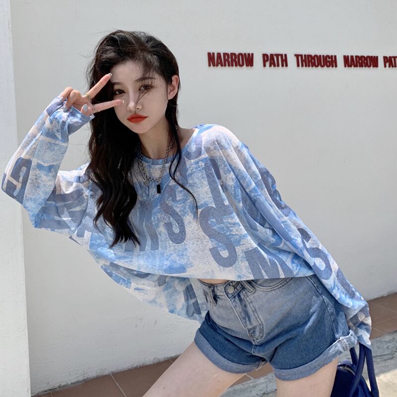 Tシャツ サマーブラウス ルーズ ロング 夏物 試着室29163405188