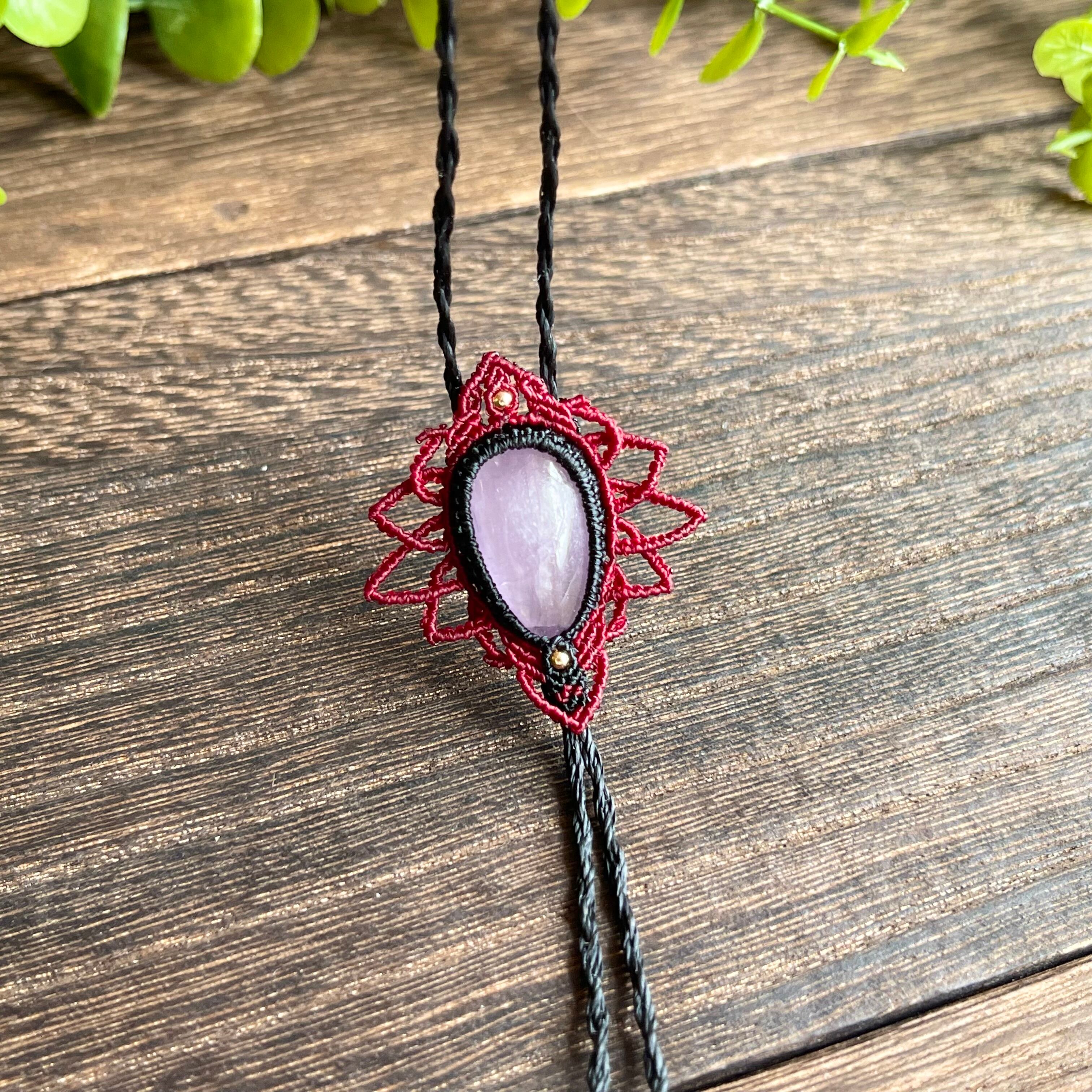 クンツァイトキャッツアイ（2way/マクラメループタイ/ネックレス