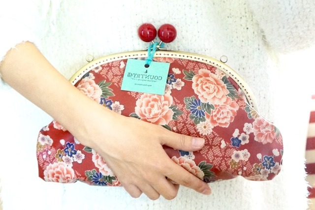 BIG antique gamaguchi clutch bag handmade ● 手作りビッグサイズがま口クラッチバッグアンティークハンドメイド