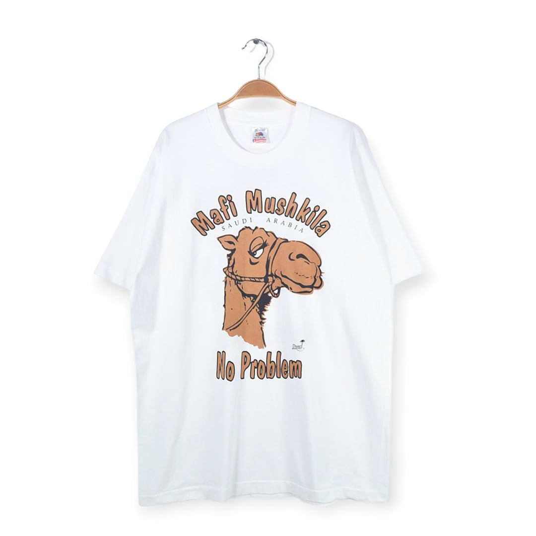 90s サウジアラビア ラクダ USA製 ヴィンテージTシャツ 両面プリント ホワイト 袖裾シングルステッチ メンズXL 古着 @BZ0383
