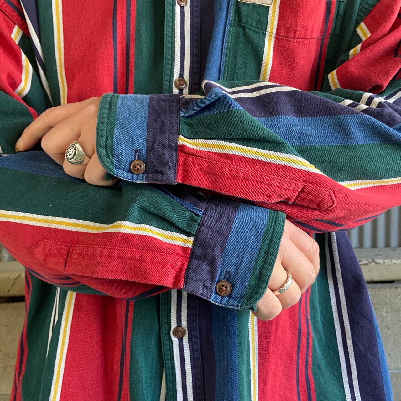 90年代 CHAPS Ralph Lauren マルチカラー ボタンダウンシャツ メンズXL