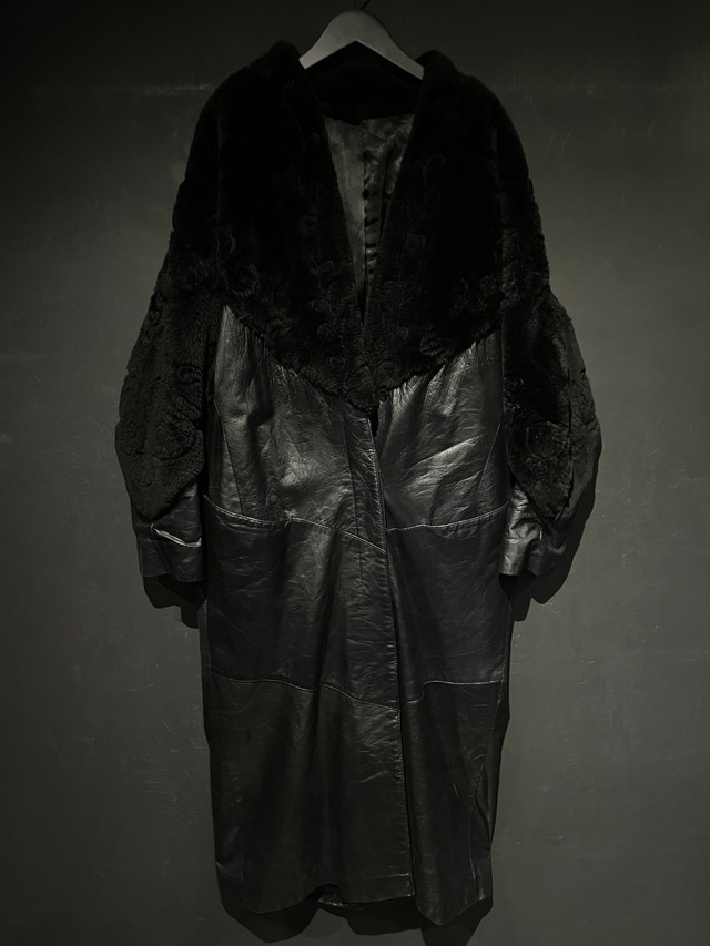 【WEAPON VINTAGE】Faux Fur Switching Design Vintage Loose Long Leather Coat