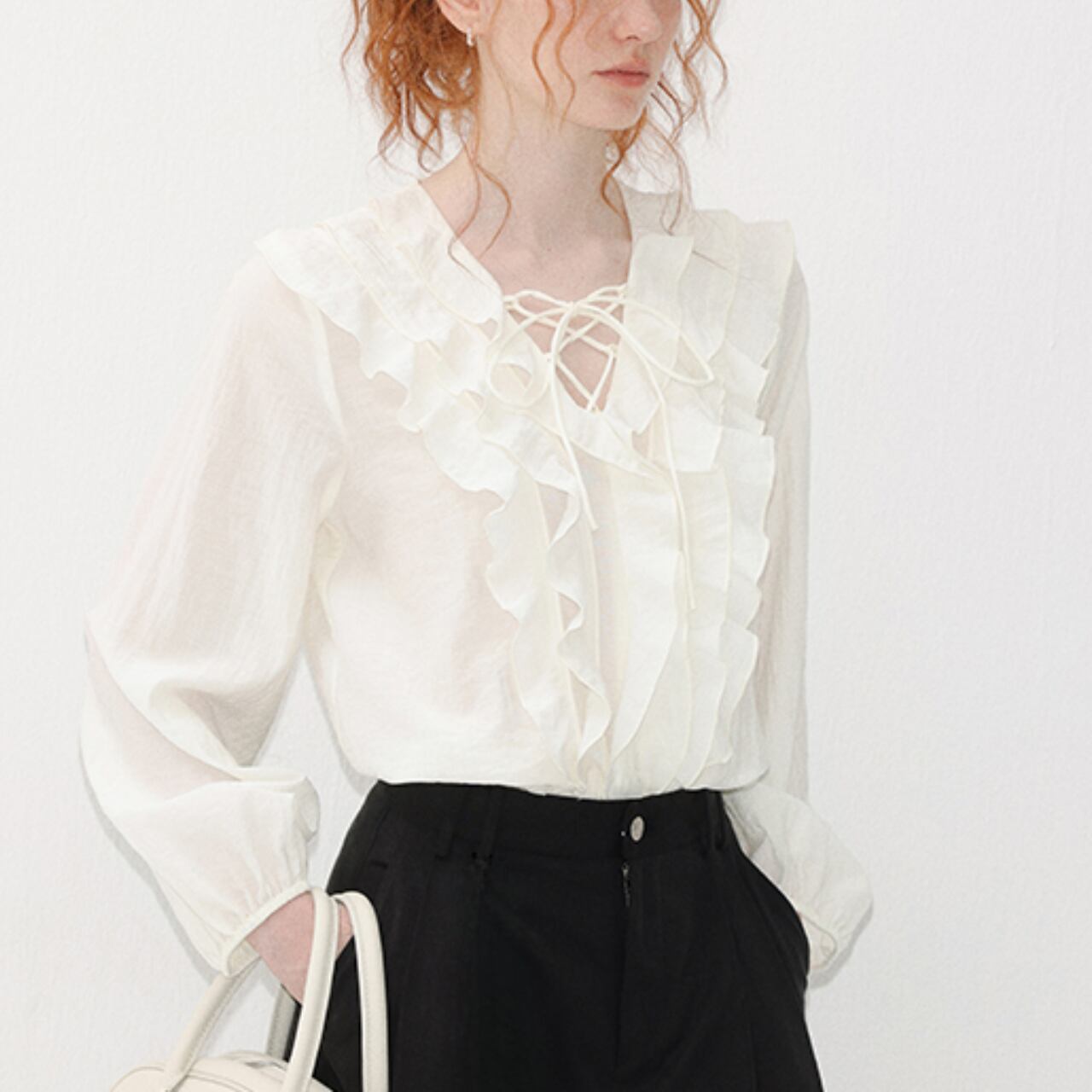 Volant Lace-Up Blouse F0497